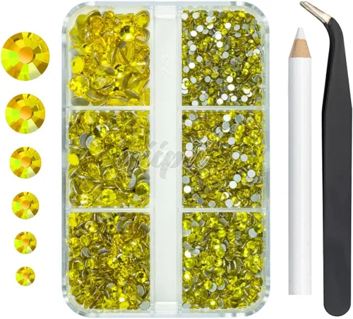 Miniatura 7 de Juego de 4010 diamantes de imitación dorados champán para arte de uñas, diamantes de imitación de parte trasera plana, dijes dorados para uñas, 6
