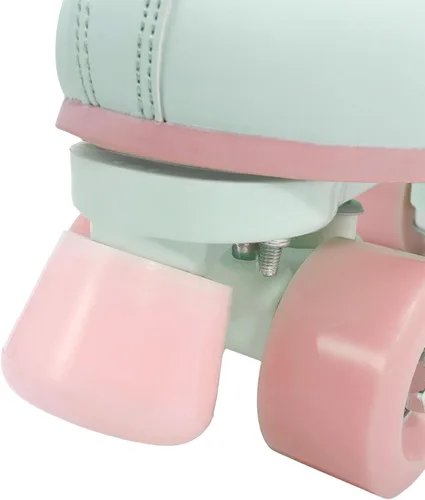 Miniatura 8 de XUDREZ Patines de ruedas para niñas y mujeres, de piel sintética verde claro, para interiores y exteriores, con ruedas de luz rosa para jóvenes