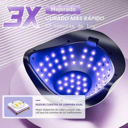 Miniatura 2 de LadyMisty Lámpara de uñas LED UV de 268 W, luz UV mejorada 2026 para uñas de gel con 57 cuentas, secadora de uñas con 4 ajustes de temporizador