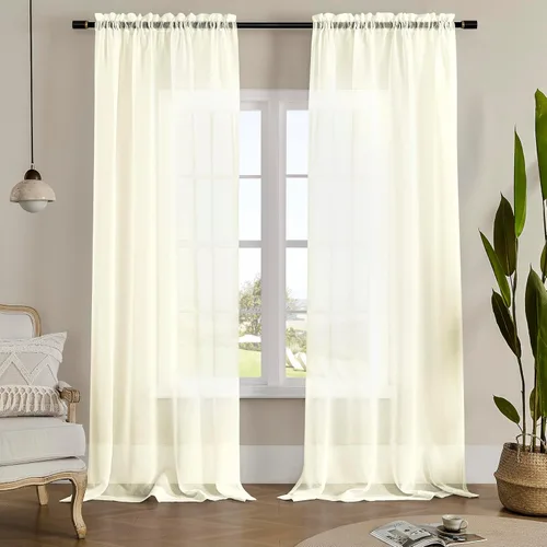 Miniatura 75 de Cortinas para ventana cortinas blancas traslúcidas de 90 pulgadas de largo, 2 paneles de cortinas de tul, paneles de ventana para cortinas de Blanco