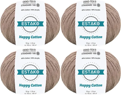 Miniatura 36 de Estako Happy Cotton, 1,76 oz (50 g) / 180 yardas (165 m) de lana 60 % algodón y 40 % acrílico, suave, fina/deportiva (2) para crochet y tejer
