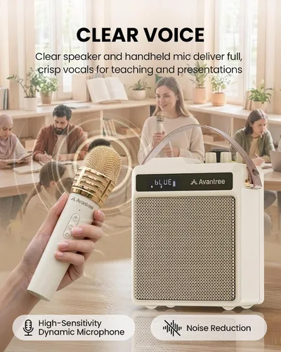 Miniatura 3 de Avantree VoxAmp Duo - Juego de micrófono y altavoz inalámbrico portátil para aula, eventos pequeños y fiestas, grabación y reproducción USB, voz