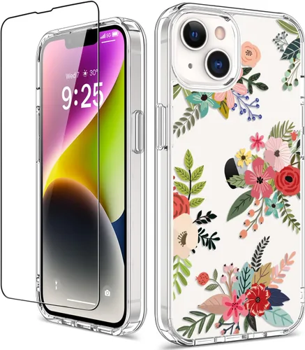 Miniatura 35 de Funda para iPhone 14 Pro con protector de pantalla, 6.1 pulgadas, transparente de cuerpo completo, a prueba de golpes, diseño floral, para niñas