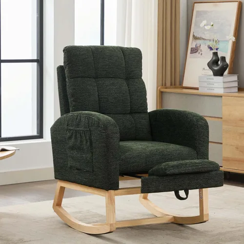 Miniatura 9 de Mecedora de lactancia de 40 pulgadas, sillas de guardería con reposapiés ajustable, respaldo alto, sillón tapizado con bolsillos laterales, mecedora