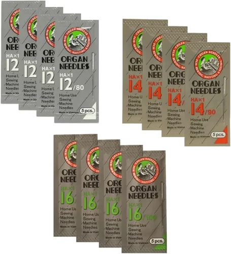 Agujas universales para máquina de coser de órgano, tamaños 80/12, 90/14, 100/16, total de 60 agujas con 2 enhebradores de agujas