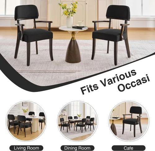 Miniatura 5 de adochr Sillas de comedor de terciopelo con brazos, sillas de comedor tapizadas con patas de madera dura y respaldo curvado abierto, sillas de cocina