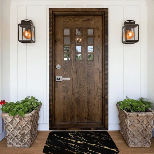 Miniatura 7 de Alfombras de baño negras y doradas para decoración de baño, alfombra de baño de mármol absorbente, alfombra antideslizante para piso, alfombras