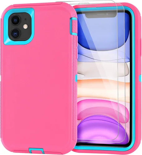 Funda para iPhone 11 con 2 protectores de pantalla, protección contra caídas, cuerpo completo, resistente de servicio pesado, de grado militar, a