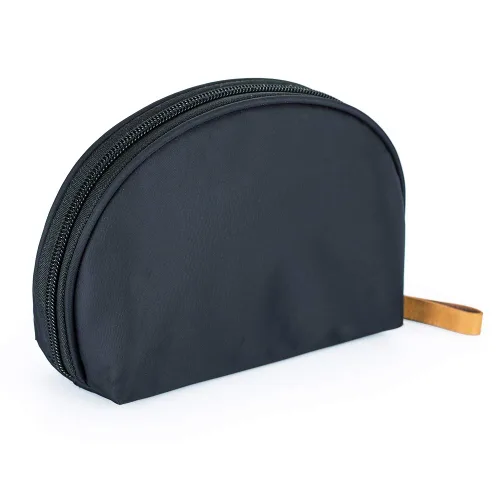 Miniatura 6 de Bolsa de cosméticos media luna Hekyip, neceser de maquillaje para viajes, neceser impermeable portátil para niñas y mujeres, pequeña (TODO NEGRO)