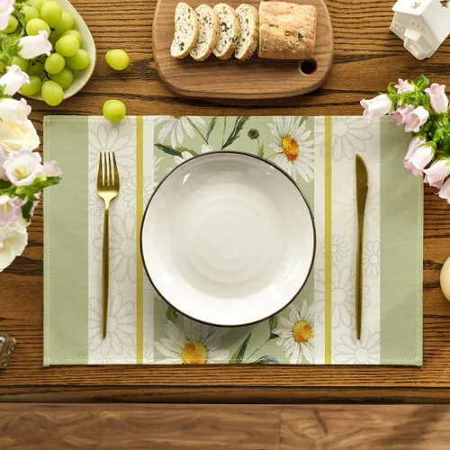 Miniatura 2 de Artoid Mode Juego de 4 manteles individuales con diseño de margaritas y hojas de eucalipto para mesa de comedor, 12 x 18 pulgadas, primavera
