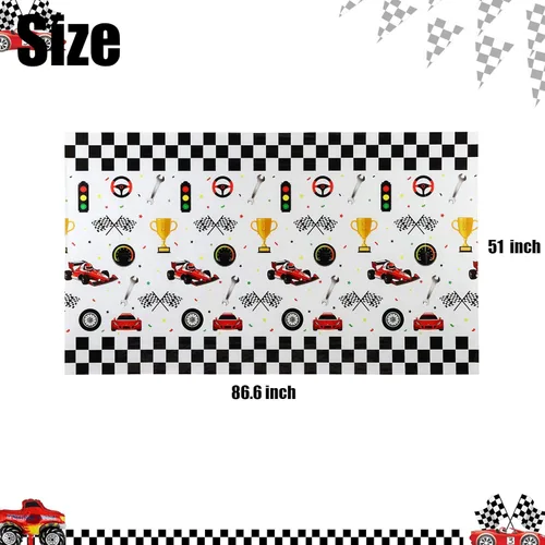 Miniatura 3 de Cubierta de mesa de plástico para fiesta temática de coche de carreras, suministros de decoración de fiesta de cumpleaños para niños, 1 ud