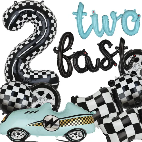 Miniatura 9 de Decoraciones de Cumpleaños Two Fast Globos de Números de Pista de Carreras de 40 Pulgadas 2 Negro Pancarta de Globos con Letras Two Fast Globo 2do