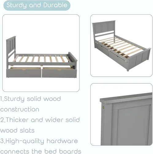 Miniatura 5 de Bellemave Cama individual con cajones, plataforma de madera con cabecero y estribo, cama capitán de madera para niños, niñas, niños, adolescentes