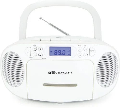 Miniatura 16 de Emerson Reproductor de CD portátil Boombox con reproductor de cassette combo, grabadora de cinta, radio AM/FM, AUX, conector para auriculares