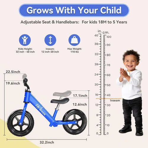 Miniatura 2 de Bicicleta de equilibrio para niños pequeños HAWEEK de 12 pulgadas, bicicleta de entrenamiento sin pedales para niños de 24 meses a 5 años, ajustes