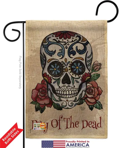 Miniatura 2 de Bandera de arpillera para jardín del Día de los Muertos, fiesta mexicana, otoño, pequeño regalo, decoración para patio, casa, de doble cara