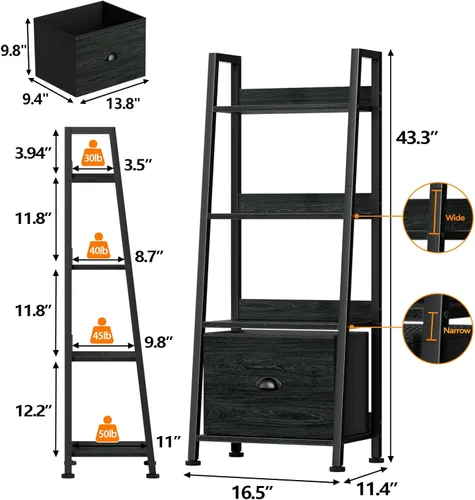 Miniatura 3 de Furologee - Estantería de escalera de 4 niveles, estantería con cajón extraíble, organizador de estantes de almacenamiento para estantería, estantes