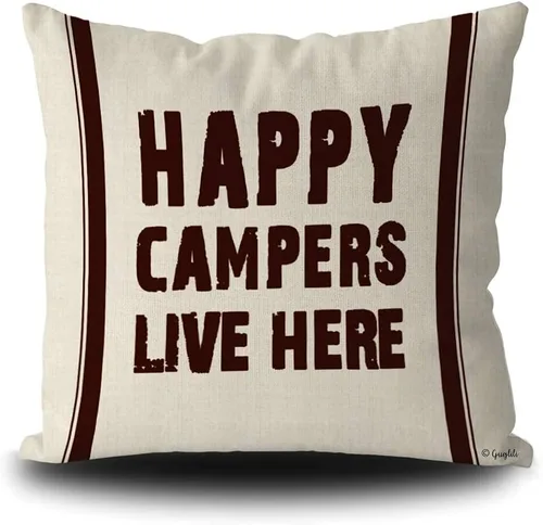 Miniatura 8 de Retro feliz Camper Live Here Funda de almohada decorativa de lino y algodón, funda de almohada de fuente antigua, accesorios de camper