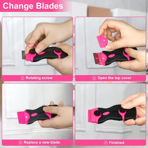 Miniatura 8 de THINKWORK Raspador de hoja de afeitar, raspador rosa de regalo para mujeres, juego de herramientas de raspador 2 en 1 con 20 cuchillas de afeitar
