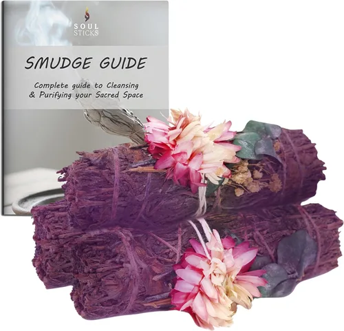 Miniatura 20 de SOUL STICKS Paquete de 3 barras de salvia blanca floral con flores para limpiar el hogar, meditación, yoga, curación y manchas, California de origen