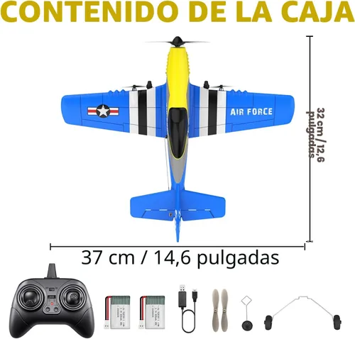 Miniatura 9 de HAWK'S WORK Avión RC P-51D Mustang de 3 canales, avión de control remoto listo para volar, estabilizador de giroscopio de 6 ejes de 2.4 GHz, fácil