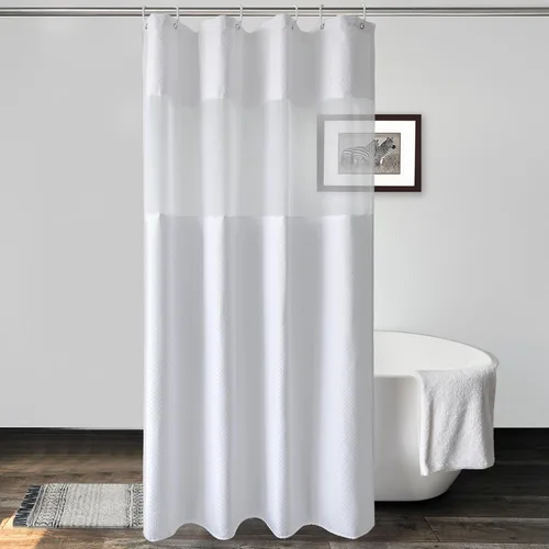 Miniatura 11 de UFRIDAY Cortina de ducha extralarga de 84 pulgadas con tejido de nido de abeja blanco y ventana con malla, cortina de baño decorativa resistente