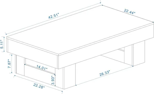 Miniatura 2 de Mesa de centro de granja, mesas centrales rectangulares de madera de 42 pulgadas con base gruesa, modernos muebles de té de cóctel bajos para sala