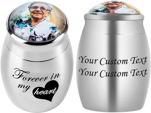 Miniatura 25 de Bivei Urnas pequeñas para cenizas humanas, urna personalizada de recuerdo con foto y texto para hombres y mujeres, mini urnas para adultos