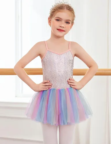 Miniatura 2 de Zaclotre Leotardo de lentejuelas para niñas pequeñas, leotardos de ballet con correa brillante, vestido tutú, traje de bailarina, disfraz de baile