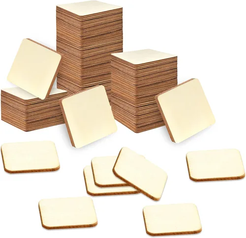 Coopay 120 piezas de cuadrados de madera sin terminar de 2 pulgadas, rebanadas de madera natural, recortes cuadrados de madera para pintura,