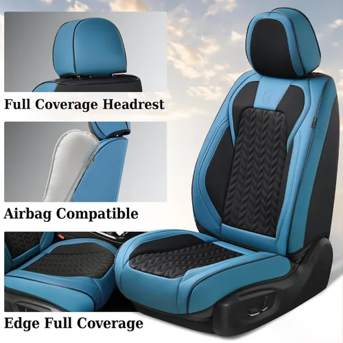 Miniatura 2 de Coverado Juego completo de fundas de asiento, fundas de asiento de piel sintética transpirable de 5 asientos para automóviles, funda de asiento