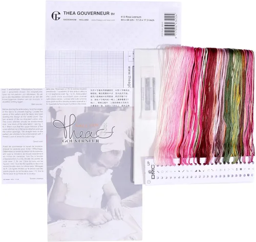 Miniatura 3 de Thea Gouverneur - Kit de punto de cruz, rosa leersum, Aida, 18 unidades, kit de bordado para adultos, hilos de bordado DMC y otros suministros