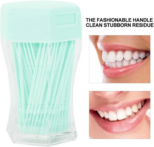 Miniatura 2 de 200Pcs Double Head Plastic Toothpick, Soft Tooth Floss Picks Interdental Brush Flosser Sticks Oral Brush Cleaning Tool (Green)