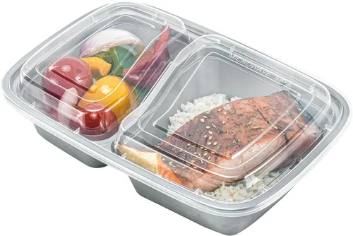 Miniatura 21 de Asporto - Cajas para llevar con compartimentos de 32 onzas, 50 recipientes para preparar comidas para microondas, 2 compartimentos, con tapas