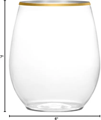 Miniatura 4 de PLASTICPRO Paquete de 12 copas de vino de plástico transparente con borde dorado, sin tallo, desechables, de 12 onzas, sin BPA, vasos de vino