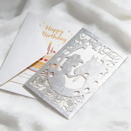 Miniatura 6 de 50 piezas de tarjetas de invitación de quinceañera con purpurina, invitación para fiesta de los 15 años, purpurina de caballo, DIY, tarjetas de boda