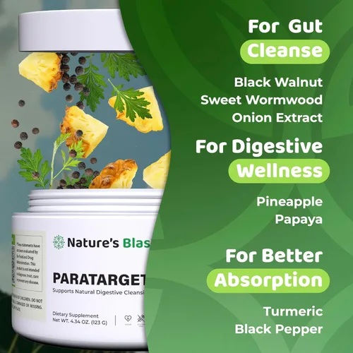 Miniatura 4 de ParaTarget - Polvo de limpieza digestiva natural, soporte intestinal avanzado con cáscara de nuez negra, ajenjo dulce, semillas de papaya y piña