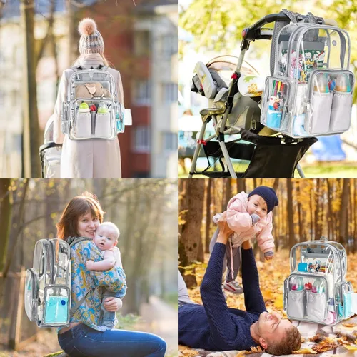 Miniatura 7 de Mochila para pañales, mochila grande de viaje, multifuncional, impermeable, cambiador de pañales para papá, mamá, Austere Gris, Mochila para pañales