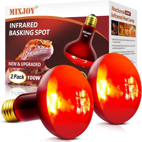 MIXJOY Bombillas de calor infrarrojo de 100W, paquete de 2, focos de calor infrarrojo para reptiles, foco rojo de calor infrarrojo para reptiles,