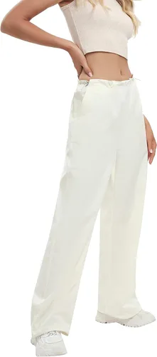 Miniatura 4 de DECIVI Pantalones de paracaídas para mujer Y2K Pantalones elásticos de cintura baja con cordón de ajuste holgado