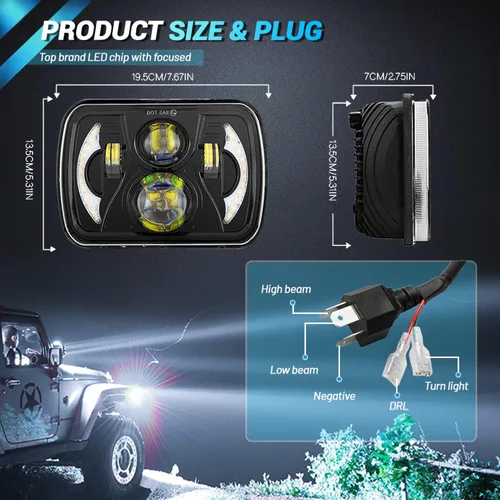 Miniatura 6 de JHLion - Faro LED de 5 x 7, antideslumbrante, H6054, 5 x 7, 7 x 6, 180 W, aprobado por DOT, 600% más brillante, con señal de giro ámbar DRL de alta