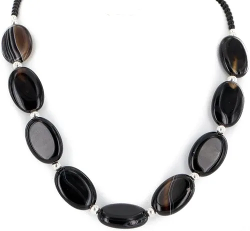 Miniatura 2 de $280 Etiqueta al por menor Plata Navajo Negro Onyx Collar Nativo Americano 790106-102 Hecho por Loma Siiva, Metal Piedra, Ónix