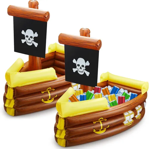Cunhill Enfriador inflable de barco pirata de 2 piezas para Halloween, barco pirata para alimentos, bebidas, bar, decoración de fiesta, cumpleaños,
