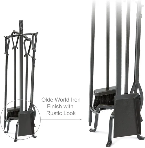 Miniatura 6 de Uniflame, F-1183 Olde World - Juego de 5 herramientas para chimenea con acabado de hierro con asas de bucle Loop Handles