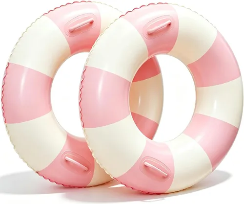 2PCS XL Stripe Pool Swim Ring with Handles Inflatable Pool Floats 45 Inch Water Fun Large Adult Swimming Pool Float for Beach Lake Summer Party