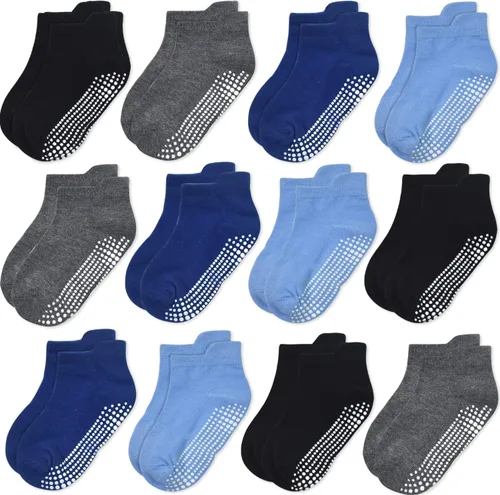 Miniatura 13 de GRPSKCOS - Calcetines antideslizantes para niños pequeños de 12 pares, calcetines antideslizantes para tobillos para niñas y niños, calcetines