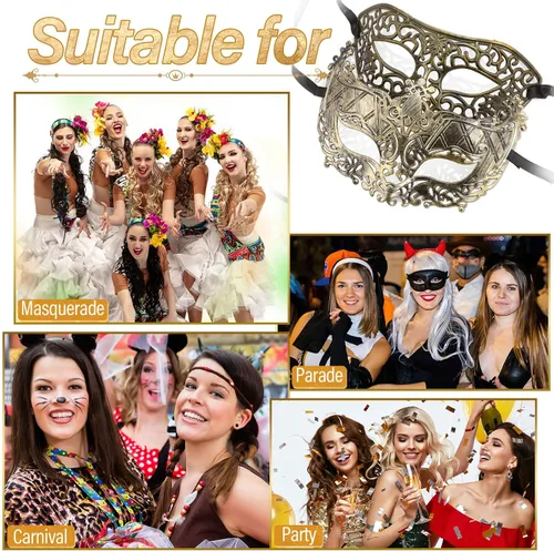 Miniatura 6 de Yunsailing 40 máscaras venecianas antiguas vintage para hombres y mujeres, para desfile, fiesta, actuación, bar, carnaval (dorado)