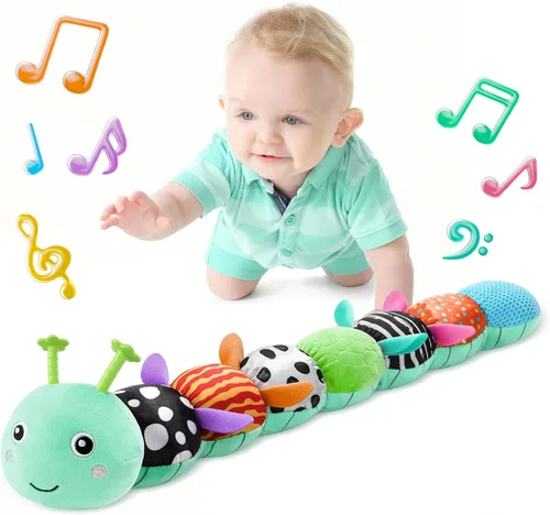 Miniatura 8 de LIGHTDESIRE Juguetes para bebés musicales de oruga, juguetes para bebés de peluche para animales de 3, 6 y 12 meses, juguete sensorial con diseño