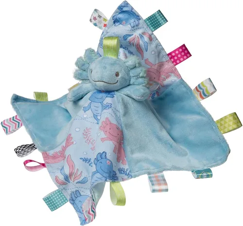 Taggies Manta de seguridad de animales de peluche con etiquetas sensoriales, 13 x 13 pulgadas, ajolote aguamarina efervescente