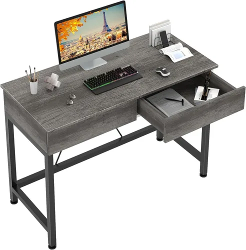 Miniatura 9 de CAIYUN - Escritorio pequeño de computadora con cajones, escritorio de 39.4 pulgadas para oficina en casa con almacenamiento, escritorio moderno